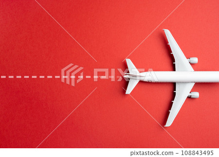 The plane is departing along the route. Airline operators, air carriers. Business and tourism. World communication and commercial flights. Travel. Logistics and transport infrastructure 108843495