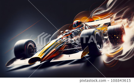 A Race Car with Vivid Streaks and Fiery Effects, Symbolizing High Speed 108843615