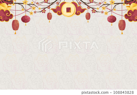 新年賀卡的水平背景“歡迎貓/光” 108843828