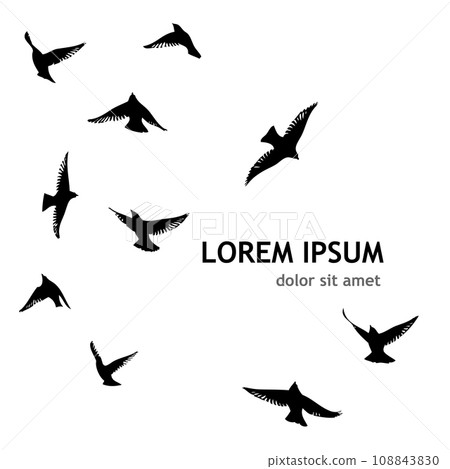 Flying birds silhouette flock. hand drawing. Not AI, Vector illustration Flying birds silhouette flock. hand drawing. Not AI, Vector illustration 108843830
