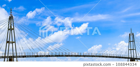 Modern pedestrian bridge in the city of Matara Sri Lanka. Wide photo. 108844334