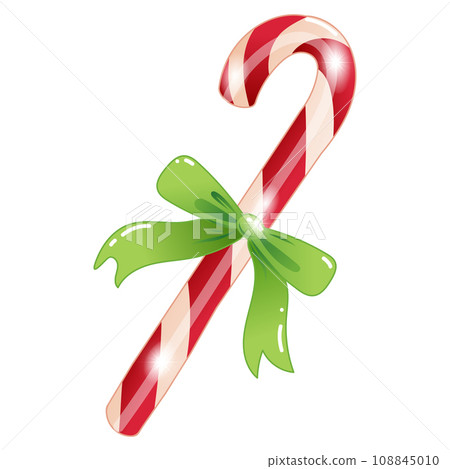 Illustration of Christmas lollipop with bow in cartoon style.Cute candy cane on white background Illustration of Christmas lollipop with bow in cartoon style.Cute candy cane on white background 108845010