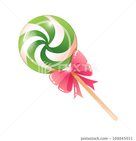 Vector illustration of Christmas lollipop on a stick with a bow in cartoon style Vector illustration of Christmas lollipop on a stick with a bow in cartoon style 108845011