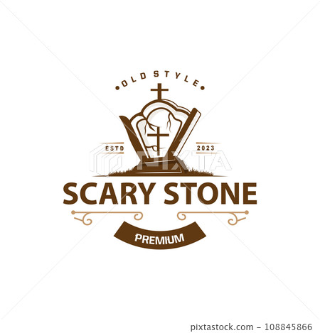 Tombstone Logo, Tomb Cemetery Cross, Simple Vintage Halloween Grave Design Tombstone Logo, Tomb Cemetery Cross, Simple Vintage Halloween Grave Design 108845866