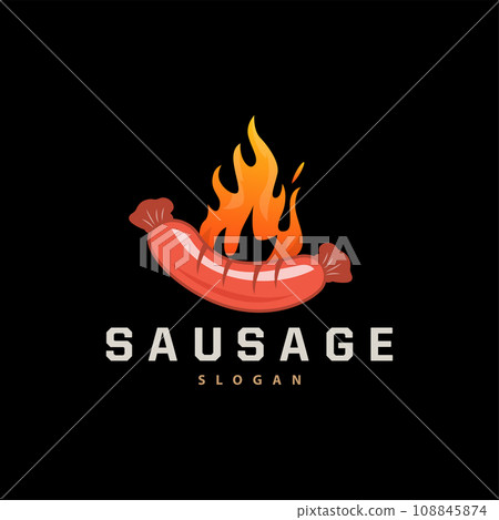 Sausage Logo, Sausage Food Grill Vector, Simple Retro Vintage Design Restaurant Inspiration 108845874