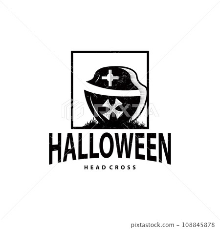 Tombstone Logo, Tomb Cemetery Cross, Simple Vintage Halloween Grave Design 108845878