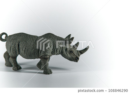 Rhino rhinoceros standing side view isolated on white background. 108846290