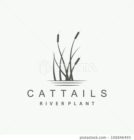 Creek and Cattail River Logo, Simple Minimalist Grass Design for Business Brand 108846493