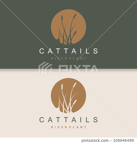 Creek and Cattail River Logo, Simple Minimalist Grass Design for Business Brand 108846499