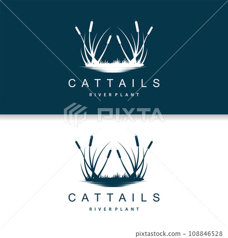 Creek and Cattail River Logo, Simple Minimalist Grass Design for Business Brand 108846528