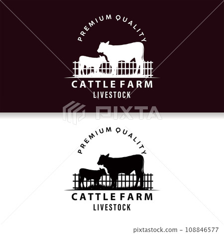 Cow Logo, Simple Cattle Farm Design, Livestock Silhouette, Vector Badge For Business Brand 108846577