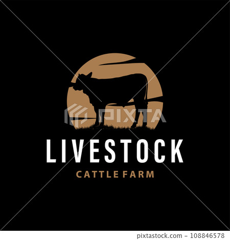 Cow Logo, Simple Cattle Farm Design, Livestock Silhouette, Vector Badge For Business Brand 108846578