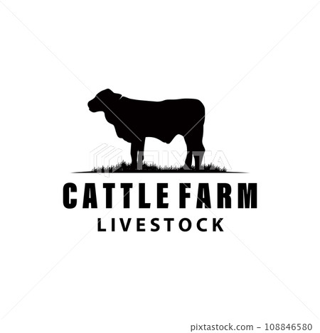 Cow Logo, Simple Cattle Farm Design, Livestock Silhouette, Vector Badge For Business Brand 108846580