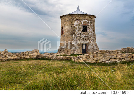One of the towers of the ancient fortress of the ancient Bulgarian Yelabuga settlement and view of the city in the Republic of Tatarstan, Russia One of the towers of the ancient fortress of the ancient Bulgarian Yelabuga settlement and view of the city in the Republic of Tatarstan, Russia 108846901