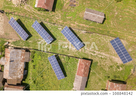 Aerial view of solar panels in rural country area. 108848142