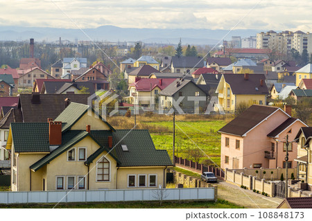 Aerial view of residential area with modern houses in Ivano-Frankivsk city, Ukraine Aerial view of residential area with modern houses in Ivano-Frankivsk city, Ukraine 108848173