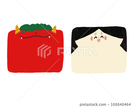 Oni and Fuku square frame illustration set (slightly small) 108848464