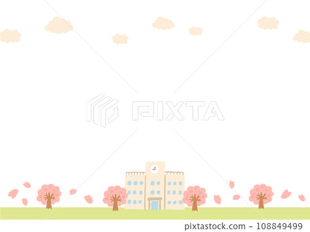 春天風景與可愛的櫻花和學校的插圖 108849499