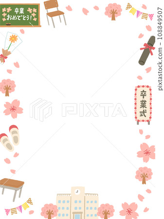 春季畢業典禮插畫框架與舞動的櫻花 108849507