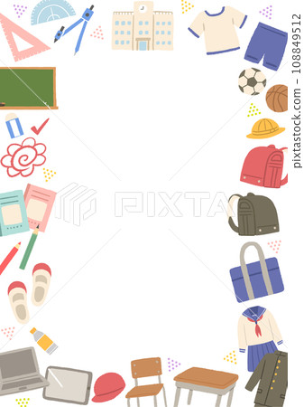 Frame of school life items illustration 108849512