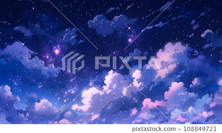 美麗的夜空和雲彩的動漫風格插圖“AI生成圖像” 108849721