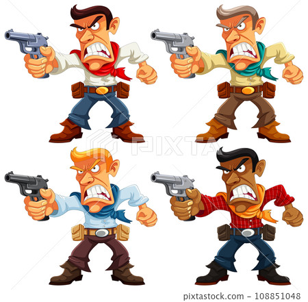 Angry Cowboy Holding Gun Cartoon Character Set Angry Cowboy Holding Gun Cartoon Character Set 108851048