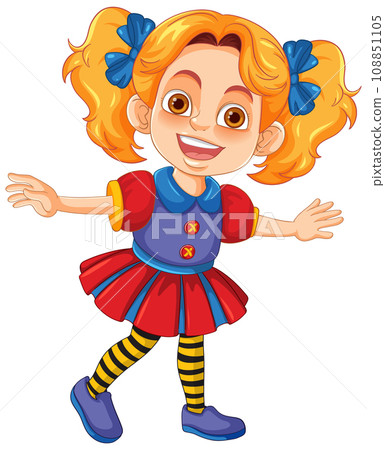 Colorful Circus Clown Party with Cute Cartoon Girl 108851105