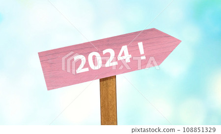 2024 with pink paint! Signpost with letters_wide 108851329