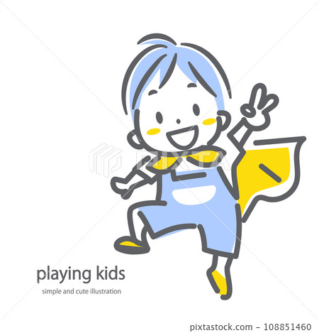 A boy enjoying pretend play - simple and cute line drawing illustration A boy enjoying pretend play - simple and cute line drawing illustration 108851460