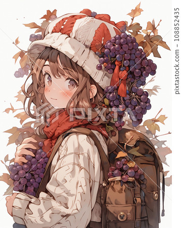 Girl with hands full of purple grapes 108852435