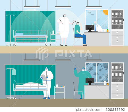 Hospital examination room before and after covid-19 corona virus pandemic 108853392