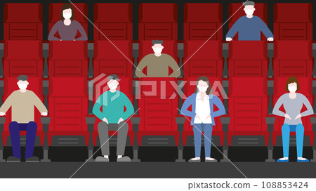 Movie theater lifestyle after pandemic covid-19 corona virus. Movie theater lifestyle after pandemic covid-19 corona virus. 108853424