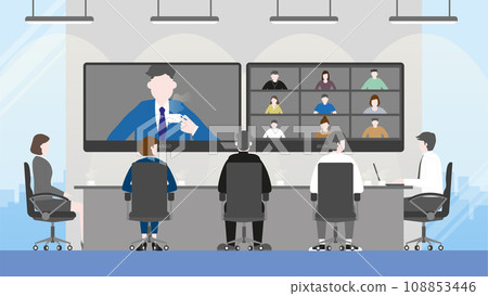 Business people meeting lifestyle new normal is social distancing and video conference. Business people meeting lifestyle new normal is social distancing and video conference. 108853446