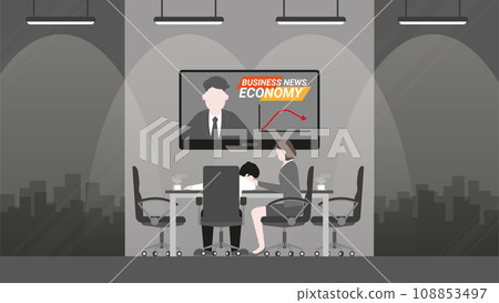 Tired office man collapse in meeting room soothing by secretary. 108853497