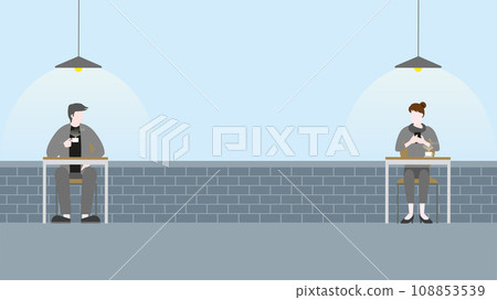 Couple drink coffee and tea in cafe rooftop. New normal lifestyle 108853539