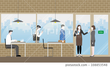 Business people queue for checkpoint before enter restaurant 108853548