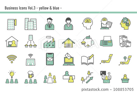 Business icon set C 03 yellow and light blue Business icon set C 03 yellow and light blue 108853705
