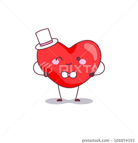 Dapper Heart Character Icon. Vector Illustration of a Charming Love Heart Mascot Dressed in a Top Hat and Bowtie, Perfect for Sophisticated Valentine's Day Themes. Dapper Heart Character Icon. Vector Illustration of a Charming Love Heart Mascot Dressed in a Top Hat and Bowtie, Perfect for Sophisticated Valentine's Day Themes. 108854191
