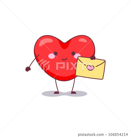 Heart Mascot with Love Message Icon. Vector Illustration of a Love Heart Character Holding a Love Letter in Envelope, Perfect for Lovely Invitation and Valentine's Greetings Card. 108854214