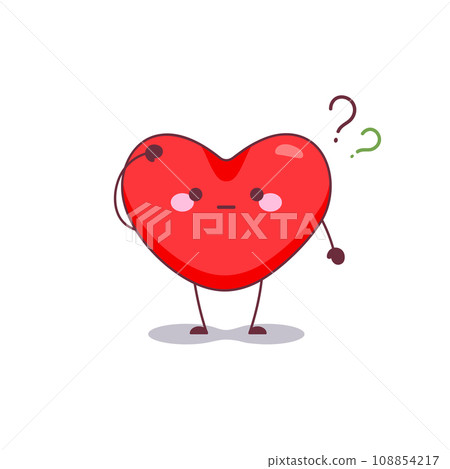 Questioning Heart Mascot Icon. Vector Illustration of a Cute Heart Character with a Quizzical Expression and a Question Mark, Perfect for Themes of Love and Curiosity. Questioning Heart Mascot Icon. Vector Illustration of a Cute Heart Character with a Quizzical Expression and a Question Mark, Perfect for Themes of Love and Curiosity. 108854217