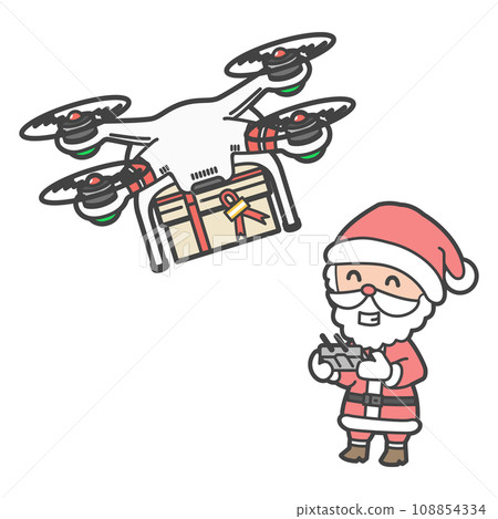 Illustration of Santa Claus operating a drone transporting Christmas presents Illustration of Santa Claus operating a drone transporting Christmas presents 108854334