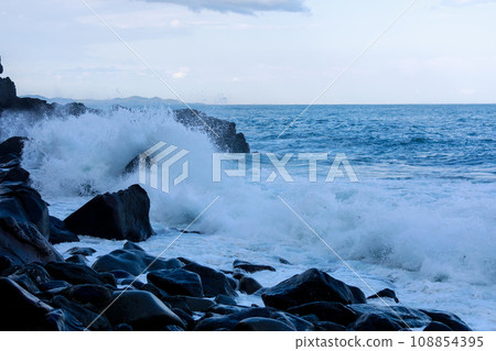 Seascape disturbed by strong winds 108854395