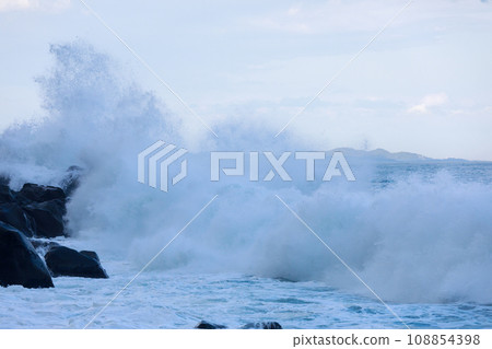 Seascape disturbed by strong winds 108854398