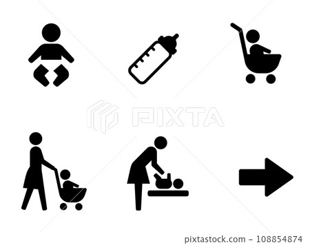 嬰兒車和嬰兒尿布更換公共圖標 108854874