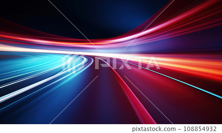 Abstract speed motion on the road at night, futuristic technology background. Generative AI 108854932
