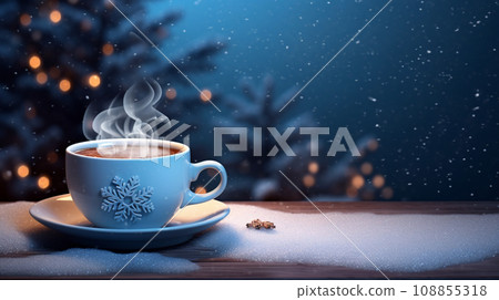咖啡杯與雪花標記白色聖誕節背景 AI 影像 咖啡杯與雪花標記白色聖誕節背景 AI 影像 108855318