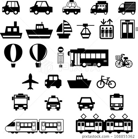 Simple monochrome illustration set of vehicles 108855362