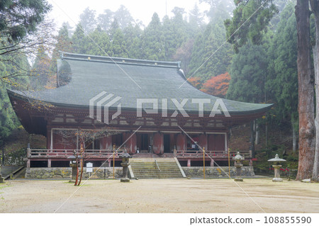 Mt. Hiei Enryakuji Temple West Pagoda, Shakado (Tenhorindo) shrouded in mist, autumn leaves season 108855590