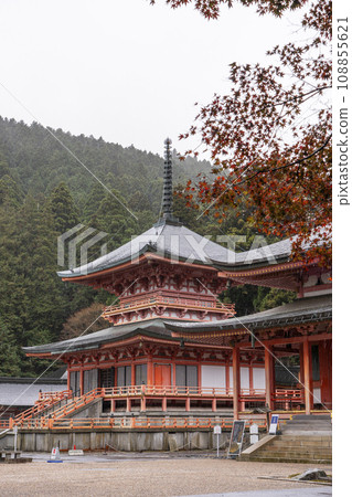 Mt. Hiei Enryakuji Temple East Tower, Amida Hall in autumn and Hokke Sojiin East Tower, first snow day Mt. Hiei Enryakuji Temple East Tower, Amida Hall in autumn and Hokke Sojiin East Tower, first snow day 108855621