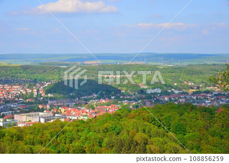 View of the ancient city of Eisenach from the World Heritage Site Wartburg Castle 108856259